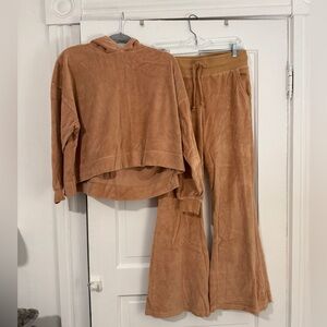 Aerie Tan Boot Cut Pants and Hoodie Set